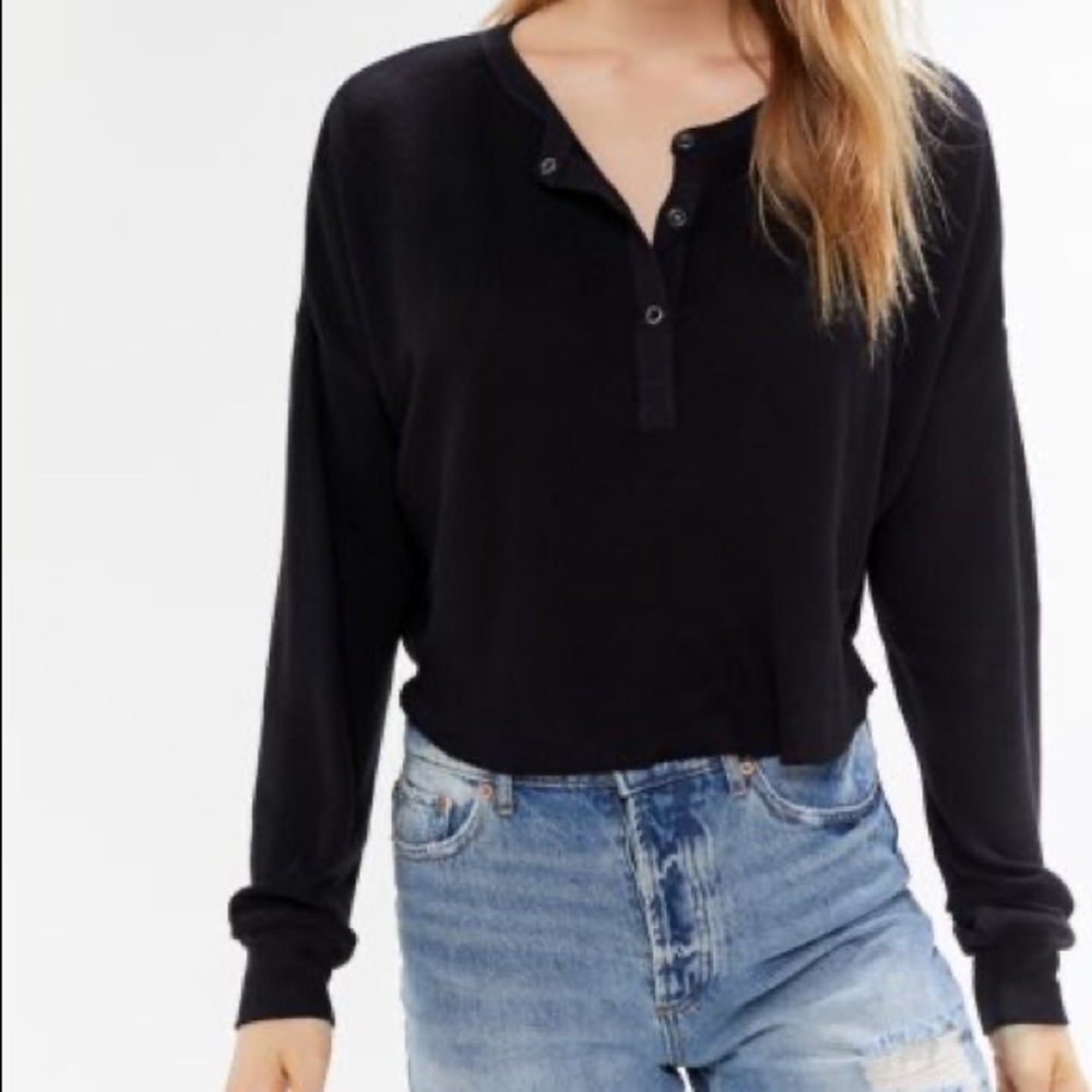 UO Out From Under Cropped Thermal Tee in Black